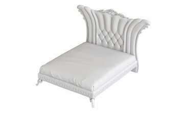 big comfortable bed isolated on white background, home furniture, illustration, 3d rendering