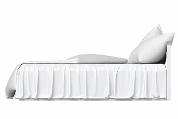 big comfortable bed isolated on white background, home furniture, illustration, 3d rendering