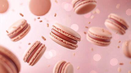 Obraz premium Strawberry Macarons Against Pastel Pink Background