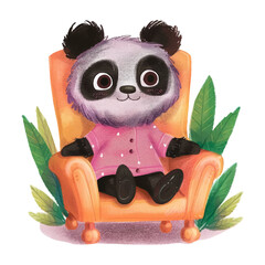 Cute panda sitting on chair white background (17) © everythingin
