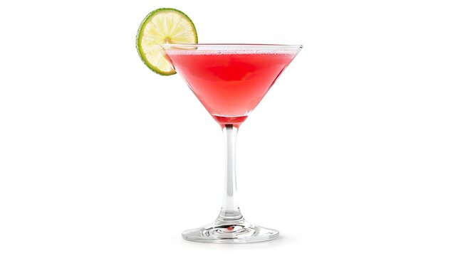 cosmopolitan cocktail isolated on a white background decorated with a lime wheel