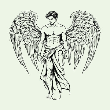 angel with wings outline cool style tattoos