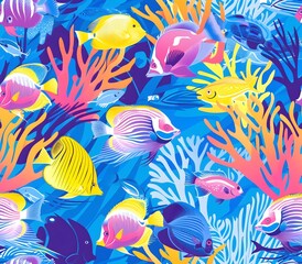 Fototapeta premium Vibrant Underwater Oasis Teeming with Colorful Tropical Fish and Lush Coral Reef