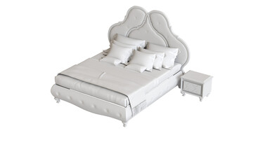 
big comfortable bed isolated on transparent background, home furniture, illustration, 3d rendering