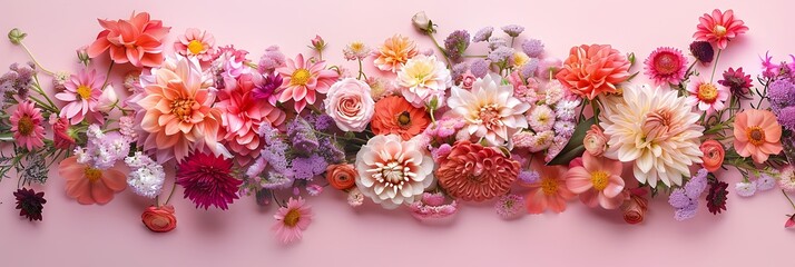 composition of summer or spring flowers on a pink background