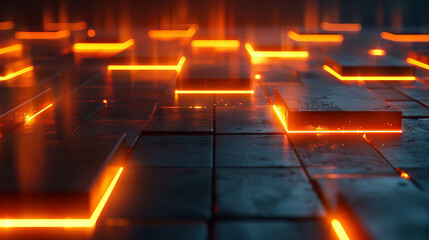 A black and orange background with a grid of squares