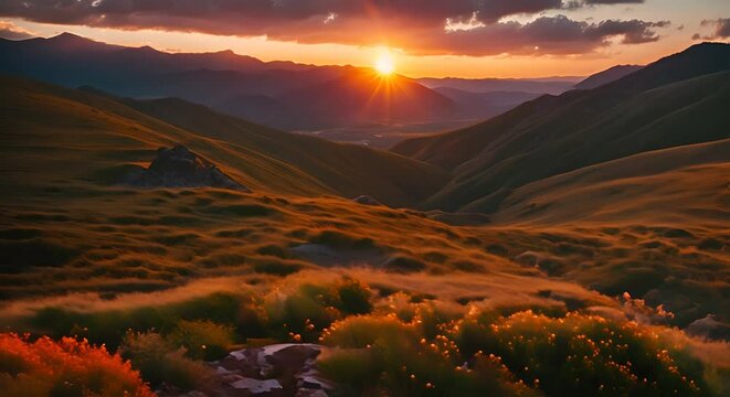 footage of beautiful sunset over mountain