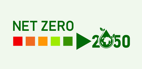 Net zero by 2050, carbon neutral. Net zero greenhouse gas emissions target Long-term climate-neutral strategy Vector illustration