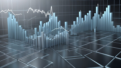 Naklejka premium Abstract graph chart of stock market trade background in very light blue and gray colors. Growth up business financial investment or economic concept, Generative AI