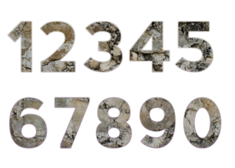 Set design number 0-9 with rough concrete texture on white background, set of number rough concrete texture.