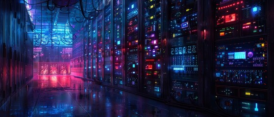 Obraz premium Illuminated server room panel 