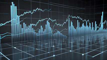 Abstract graph chart of stock market trade background in very light blue and gray colors. Growth up business financial investment or economic concept, Generative AI