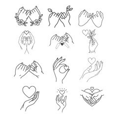 Pinky Promise. Best Friend Love. Hands to Pinky promise. Line art of holding hands. Hands Holding the Little Fingers Together