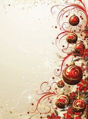 Christmas background with red and gold balls