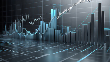 Naklejka premium Abstract graph chart of stock market trade background in very light blue and gray colors. Growth up business financial investment or economic concept, Generative AI