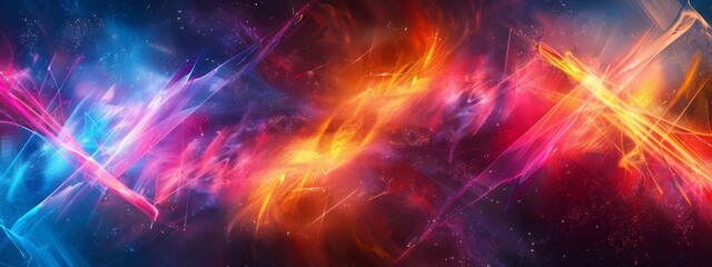 Fototapeta premium A vibrant art piece with neon-colored lines on a dark background.