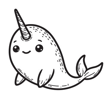 recommend clip art: Line art of narwhal cartoon vector