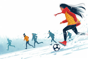 Young girls playing soccer. The concept of sports. illustration, design, drawing, postcard