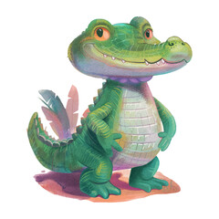Fototapeta premium Cute crocodile running white background (17)