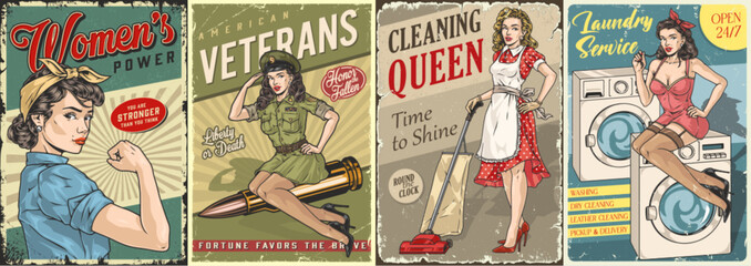 Pinup girls set sticker colorful