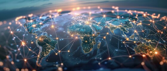 a global logistics network, illustrating the interconnectedness and efficiency of worldwide supply chains facilitated by innovative technology