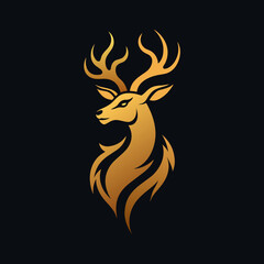 Gold unique regal golden stag, closeup, business logo vector, sphere style, luxury, premium style deer logo