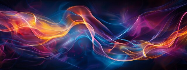 Obraz premium Abstract light ribbons swirling and dancing in the dark.