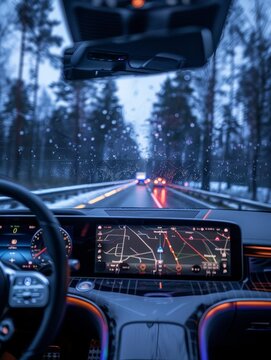 heads up display on the entire windsheild showing navigation, vehicle status, driver health