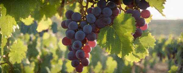 Grape in nature with sun in background. High resolution illustration