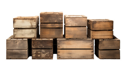 Rustic Wooden Crate Stack on Transparent Background
