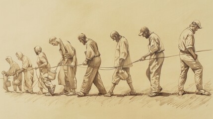 Fototapeta premium Workers in Vineyard Parable, Same Pay Regardless of Hours, Grace Illustration, Biblical Illustration, Beige Background, Copyspace