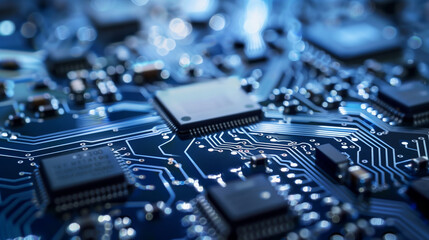 Close-up of electronic circuit board with microchips