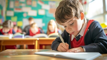 students writing at school class
