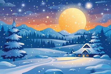 Winter Wonderland: Snow-Covered Village Under a Starry Sky