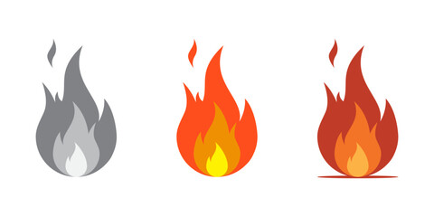 Fire flame icon in flat style. Bonfire, burn concept