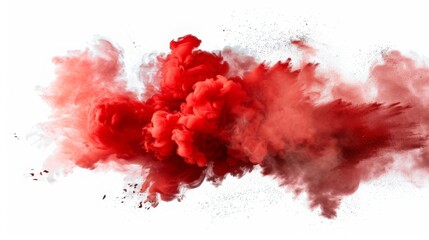 Dry Soil explosion with dirt and cloud smoke. Isolated on white background.Red  Dirty ground abstract spread with flying particles