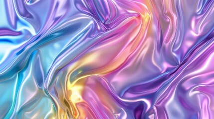 Obraz premium Abstract Holographic iridescent rainbom Y2K fluid background. Lliquid gradient waves surface futuristic texture.Mental health holo modern aesthetic. Trendy Brutalism