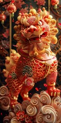 Traditional Chinese Lion Dance Performance