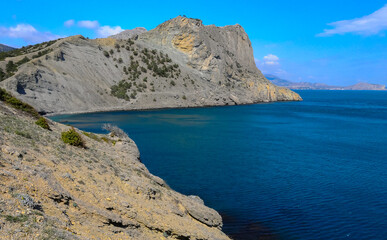 Fototapeta premium Eastern Crimea, view of the coastal mountains and rocks near Cape Kapchik, Novyi Svet