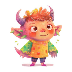 Cute monster kid cartoon white background (5)