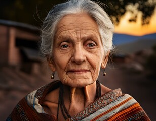 Old lady looking, her facial lines are apparent