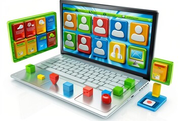 Colorful educational software on a laptop, demonstrating the fun and interactive nature of modern learning tools