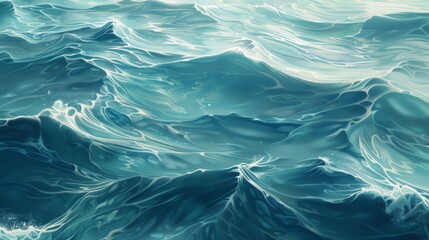Obraz premium Close-up of gentle waves in a tropical setting, where the water shifts seamlessly from light to deep aqua, mimicking the natural gradient found in ocean depths. 