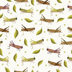 grasshopper seamless pattern in flat vector