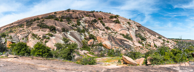Panoramic view of Enchanted rock granite dome