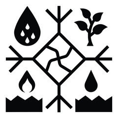 Set of Drought disaster line icon black vector on white background