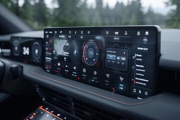 Fototapeta premium make an image of car information system with AI voice mail system, realistic, virtual, intuitive