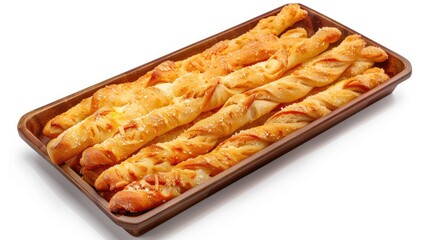 Tray of cheese bread sticks butter bread sticks on white background salted bread stick with clipping path - Powered by Adobe