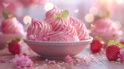 pink ice cream with raspberries