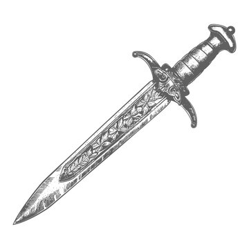ancient dagger weapon with old engraving style